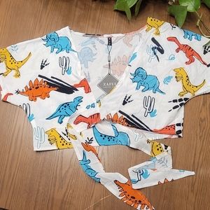 BNWT Zaful Dinosaur Tie Crop Top